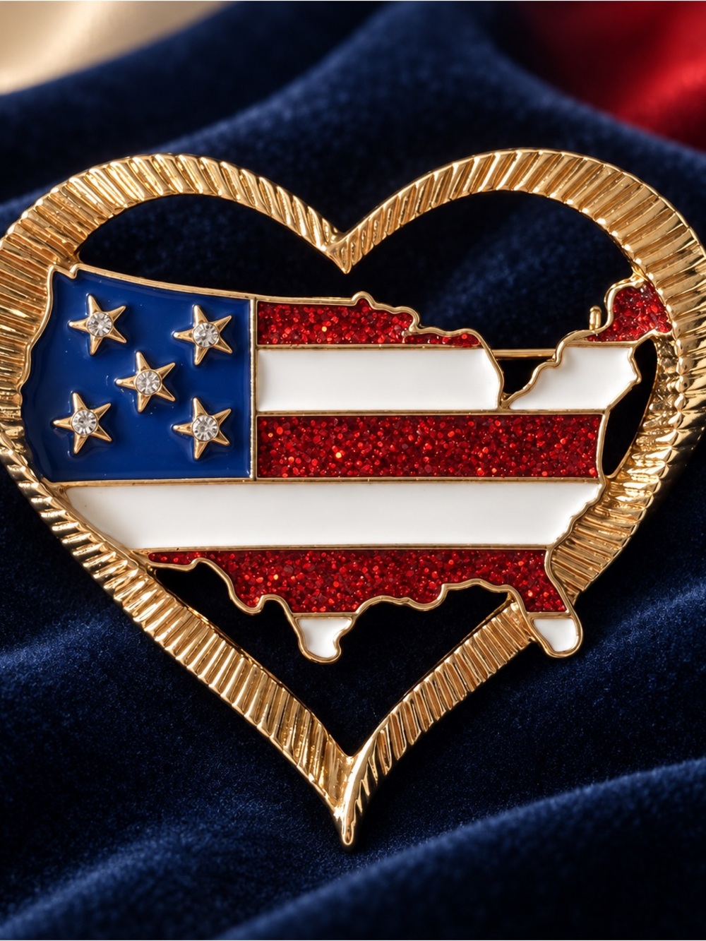 Anne Klein Gold-Tone Red White Blue American Flag Heart Pin Brooch